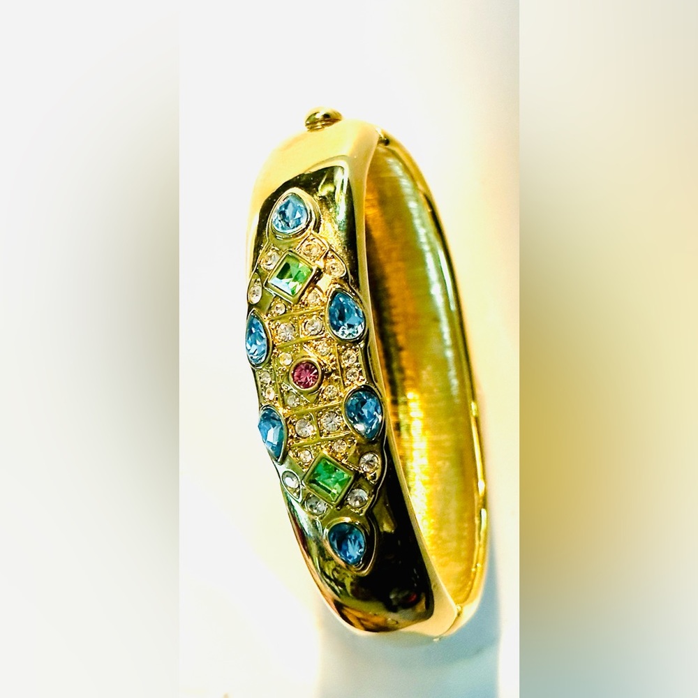 Vintage KJL Multi Color Pastel Rhinestone Clamper Bracelet RARE VHTF